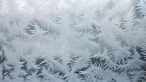 The intricate patterns of frost on a winter window.