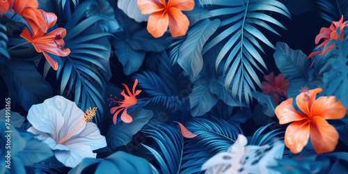 Blue and red leaves tropical summer background