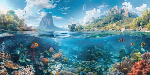 Tropical scene with coral reef underwater ocean