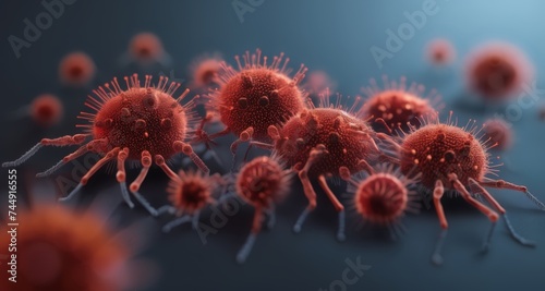  Viral outbreak - A close-up view of a group of viruses