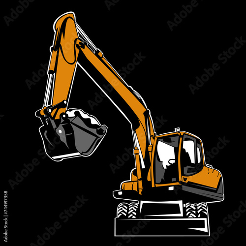 Excavator construction mine digging machine vector