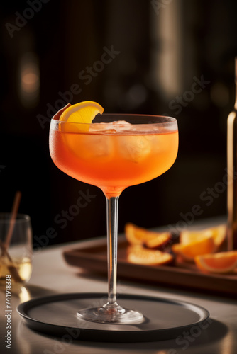 Elegant Aperol Spritz Cocktail on a Cozy Bar Setting with Warm and Intimate Ambiance