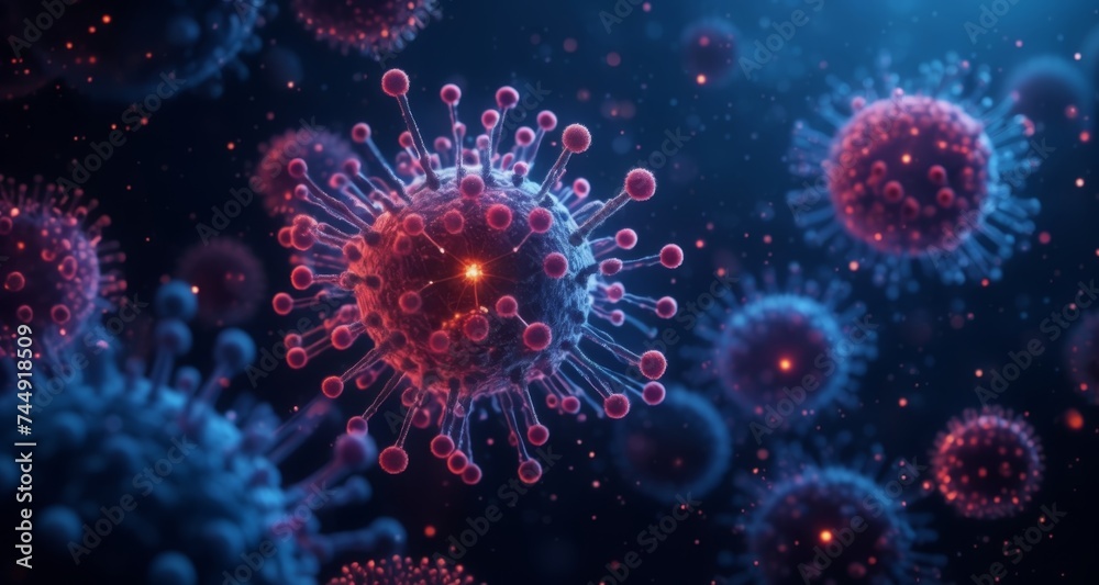  Viral Infection - A microscopic view of a virus spreading - obrazy, fototapety, plakaty 