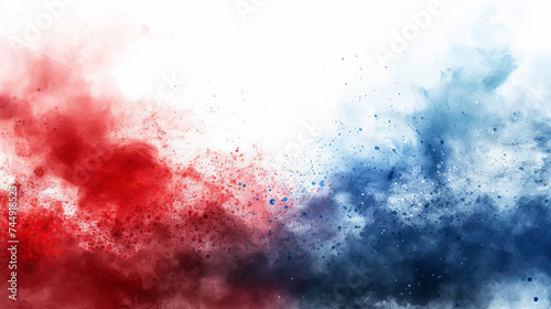 Labor day Red, White and Blue colored dust explosion background. Splash of American flag colors smoke dust on white background, Independence Day, Memorial Day patriotic abstract pattern © Mentari