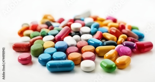  Vibrant assortment of colorful pills on a white background