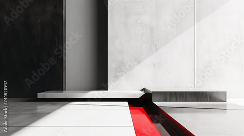 Monochrome Elegance  Sharp Geometric Shapes with a Splash of Red  Modern Abstract Design