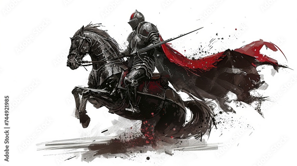 A knight in Full armour with his horse on its back lets ready to do ...