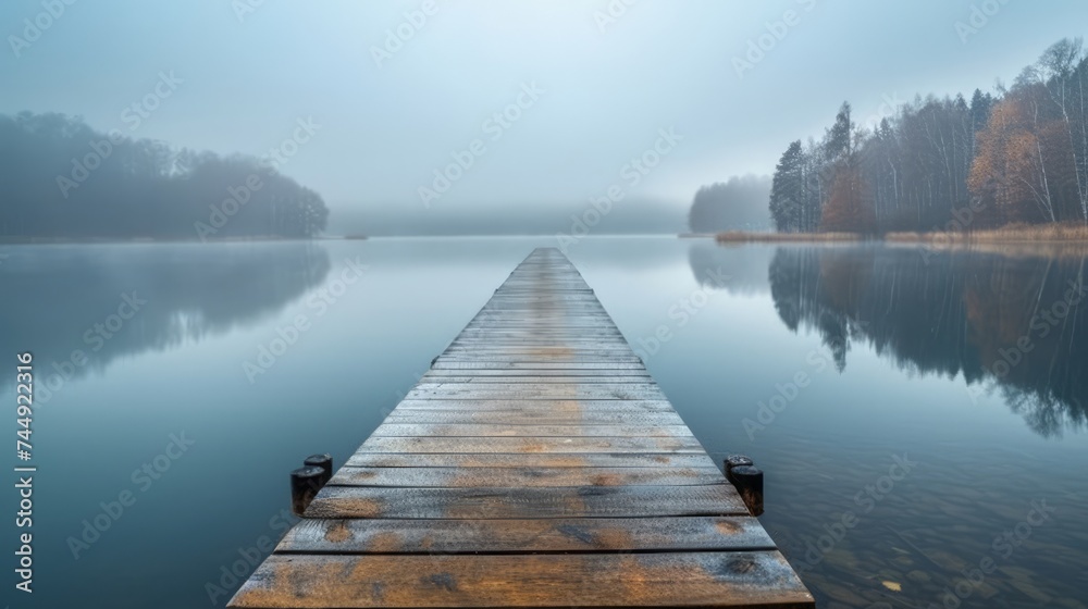 Tranquil Spring Time at a Secluded Lake With a Wooden Dock in the Serenity of Nature