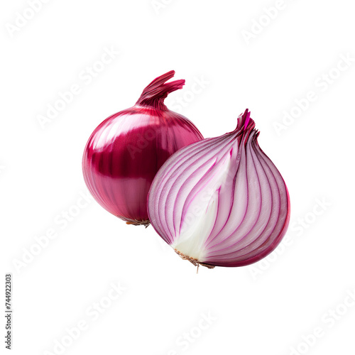 Red onion with cut in half isolated on a white background.