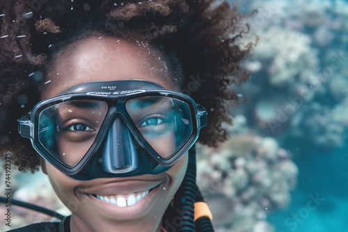 Underwater Explorer: Scuba Diver's Portrait in the Beautiful Turquoise Depths of the Ocean © Centric 