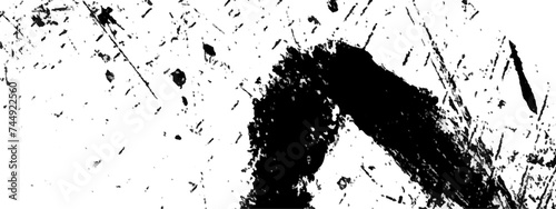 Vector stroke paint brush paint japan black ink style splatter, black and white background with grunge texture.
