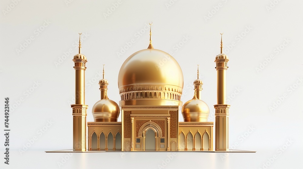 3D illustration of Golden Mosque on white background.