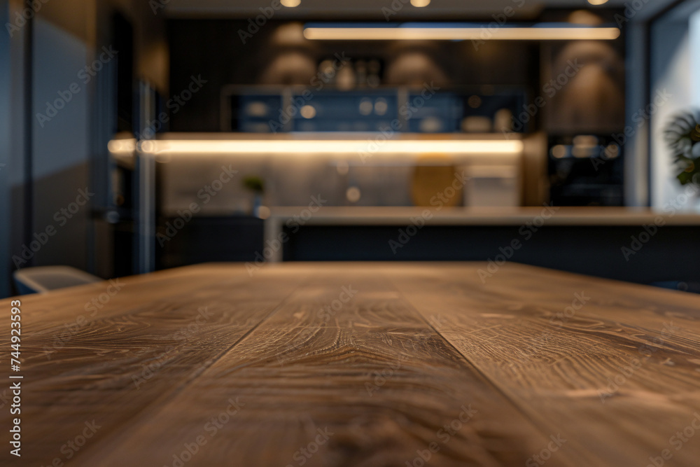 Wood Tabletop Spotlight: Stylish Product Display in Modern Kitchen Wood Tabletop Spotlight: Stylish Product Display in Modern Kitchen