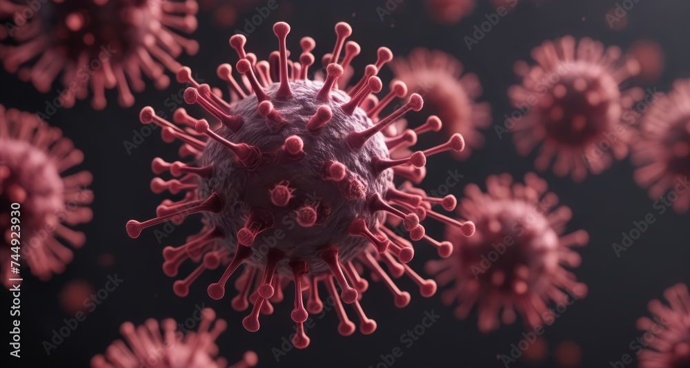 Viral particles in a microscopic view, illustrating the complexity of infectious agents Viral particles in a microscopic view, illustrating the complexity of infectious agents