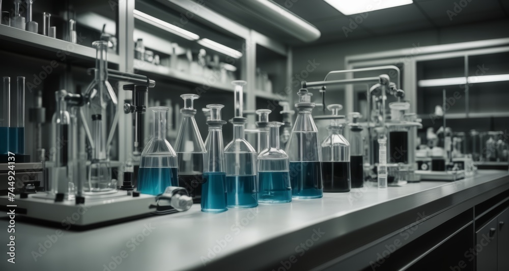 Fototapeta premium A well-equipped laboratory with various glassware and chemicals