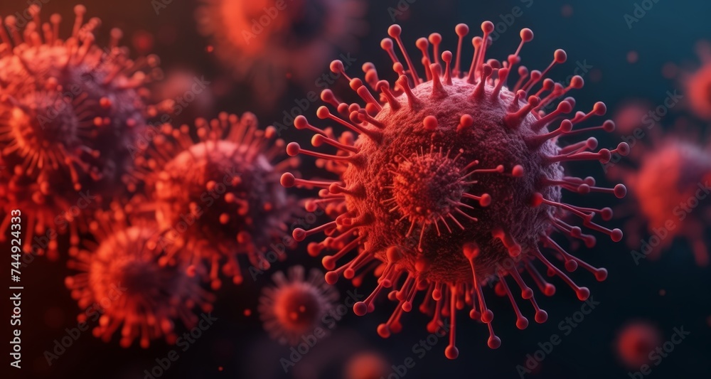 Viral particles in a microscopic view, illustrating the complexity of infectious agents Viral particles in a microscopic view, illustrating the complexity of infectious agents