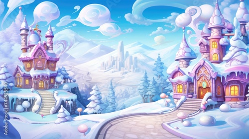 Snowy winter landscape with sweet houses
