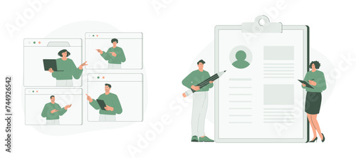 Remote Work and Work Applications. Flat Cartoon Vector Illustration. Vector illustration, suitable for web landing page, ui, mobile app.