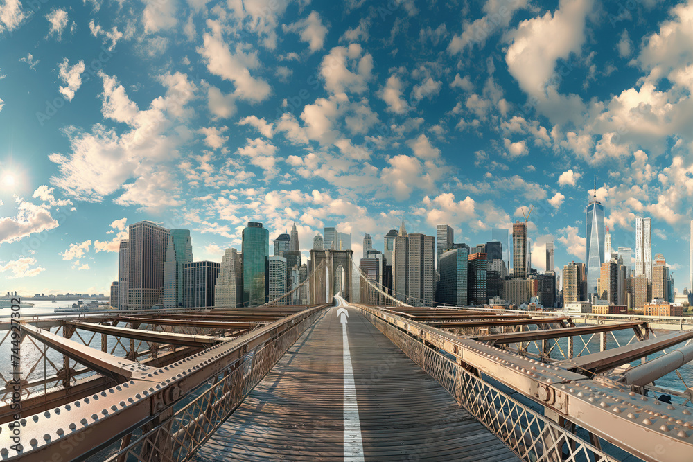 Brooklyn Bridge, New York City, USA with awesome architectural historic scenery details AI Generation