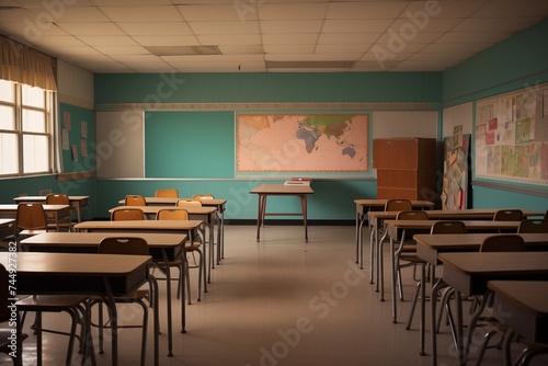 Empty elementary school classroom