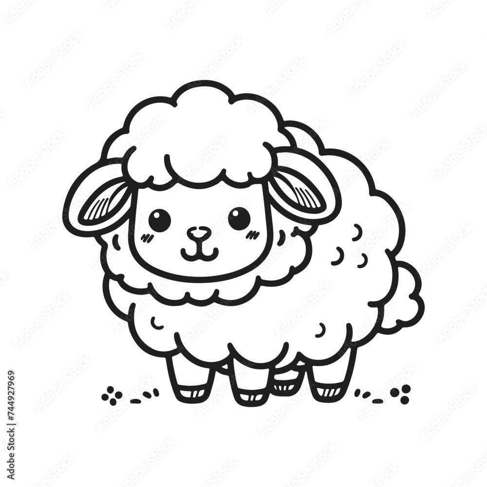 Obraz premium Line art of sheep cartoon standing on grass vector