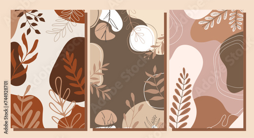 Botanical wall art vector set. Hand draw template leaves and line art background for paper, Foliage line art drawing with abstract shape. Abstract Plant Art design for print, cover, wallpaper © hadi