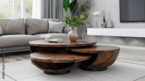 A circular tables stacked on top of each other.