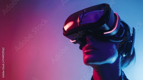 A woman wearing virtual reality goggles. © Aris Suwanmalee