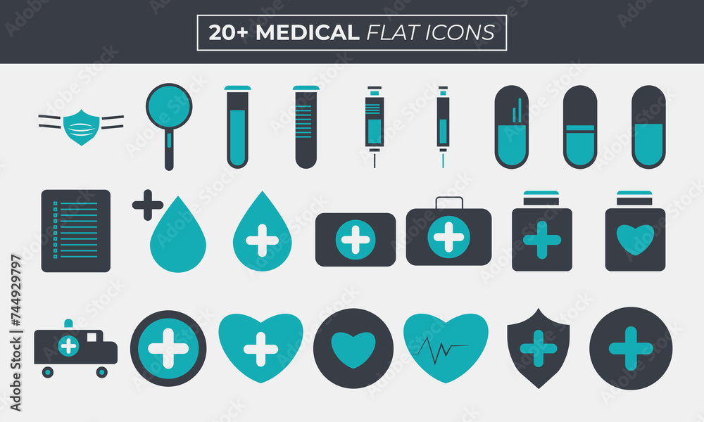 Set of Medical and Healthcare icons vector illustration collection flat ...