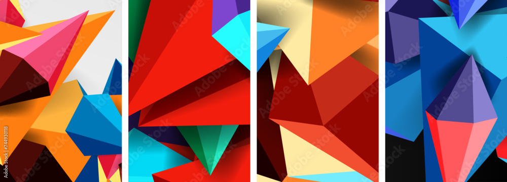 Mosaic triangles poster geometric abstract background set Mosaic triangles poster geometric abstract background set