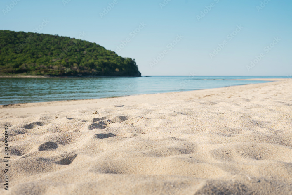 Seascape. Blue sea and white sand. Calm and relaxation background.