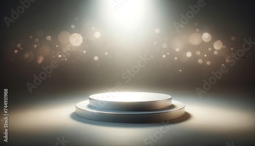 Minimalist empty luxury podium, subtle bokeh lighting. 3d stage for product display. an abstract platform for product presentation. podium for advertisement. tech products mockup.