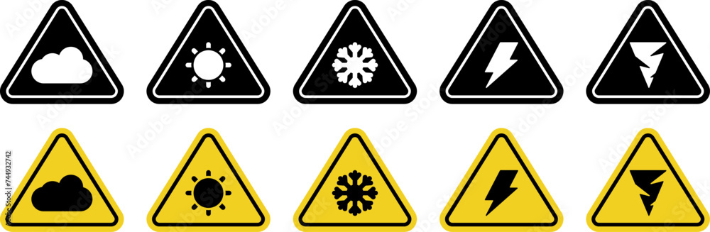 collection of weather warning icons, weather symbols. modern vector isolated on white background. design for poster, web, app, social media. collection of weather warning icons, weather symbols. modern vector isolated on white background. design for poster, web, app, social media.