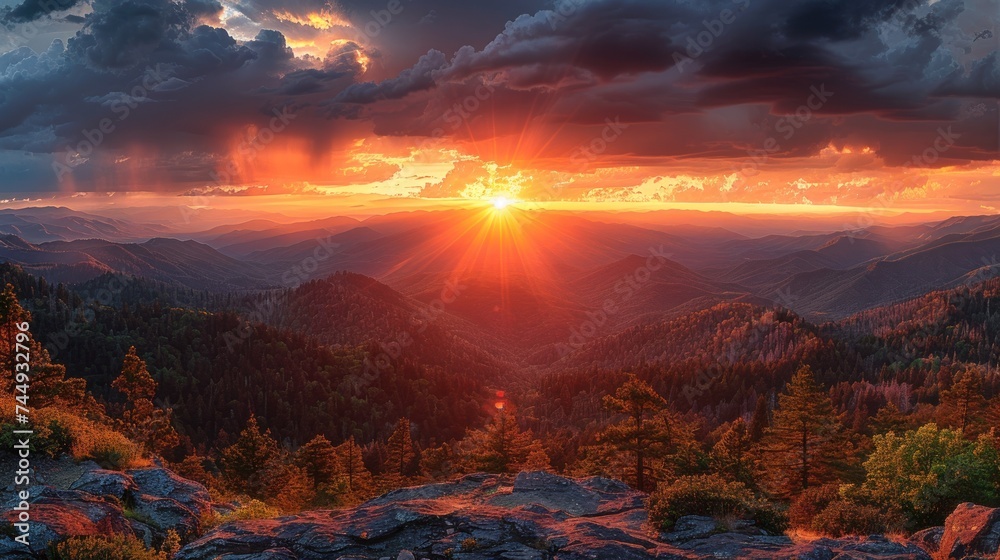 Mountain Sunset Panorama - The Great Smoky Mountains