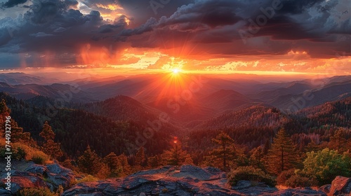 Mountain Sunset Panorama - The Great Smoky Mountains