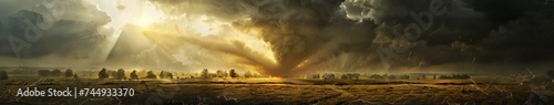 panoramic view of tornado, the natural disaster hit in an open area