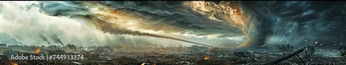 panoramic view of tornado, the natural disaster hit in the city