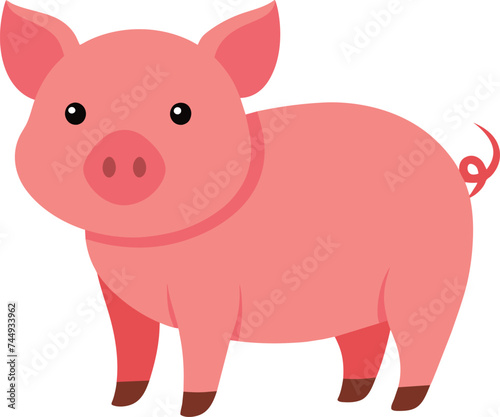 Cute pig vector with pink skin on white background