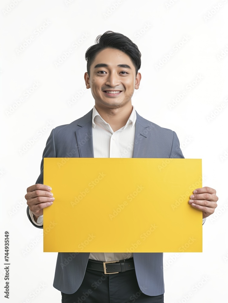 new generation businessman Holding a sign with free space for text, a white background, clearly separating the subject from the background. new generation businessman Holding a sign with free space for text, a white background, clearly separating the subject from the background.