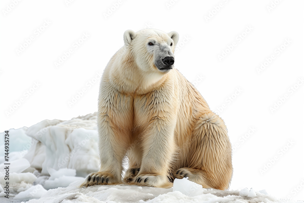 Fototapeta premium White Polar Bear on ice floe Isolated on a White Background