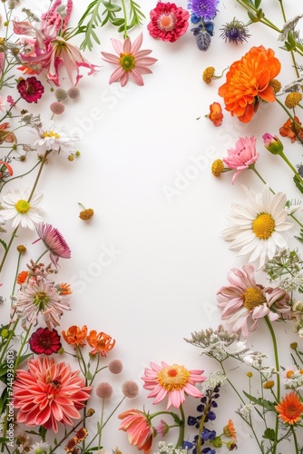 Colorful floral frame in white background