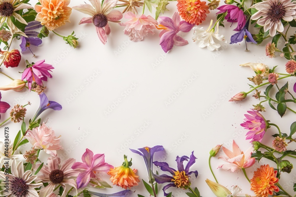 Colorful floral frame in white background