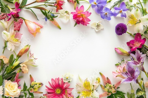 Colorful floral frame in white background
