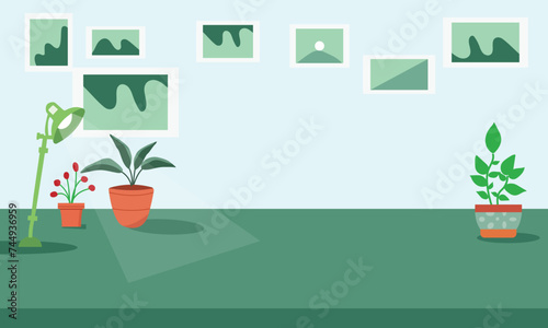 illustration of a office desk with flower decoration