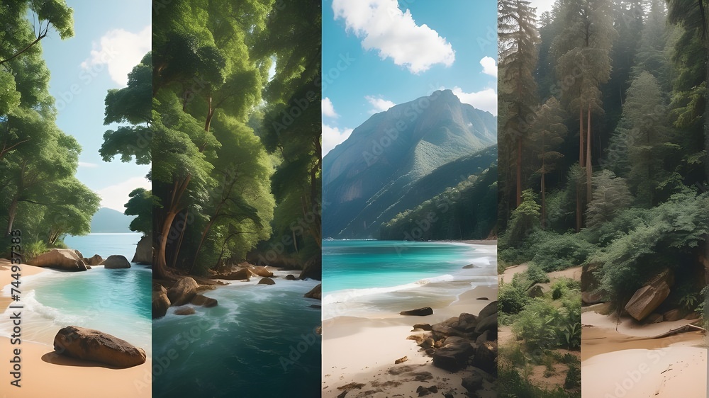 "Experience the beauty of nature through our AI-generated images. From lush forests to sandy beaches, let your mind wander and connect with the world around you." - obrazy, fototapety, plakaty 