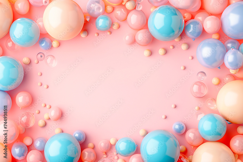 background frame colorful esferes, plastic balls in pink surface