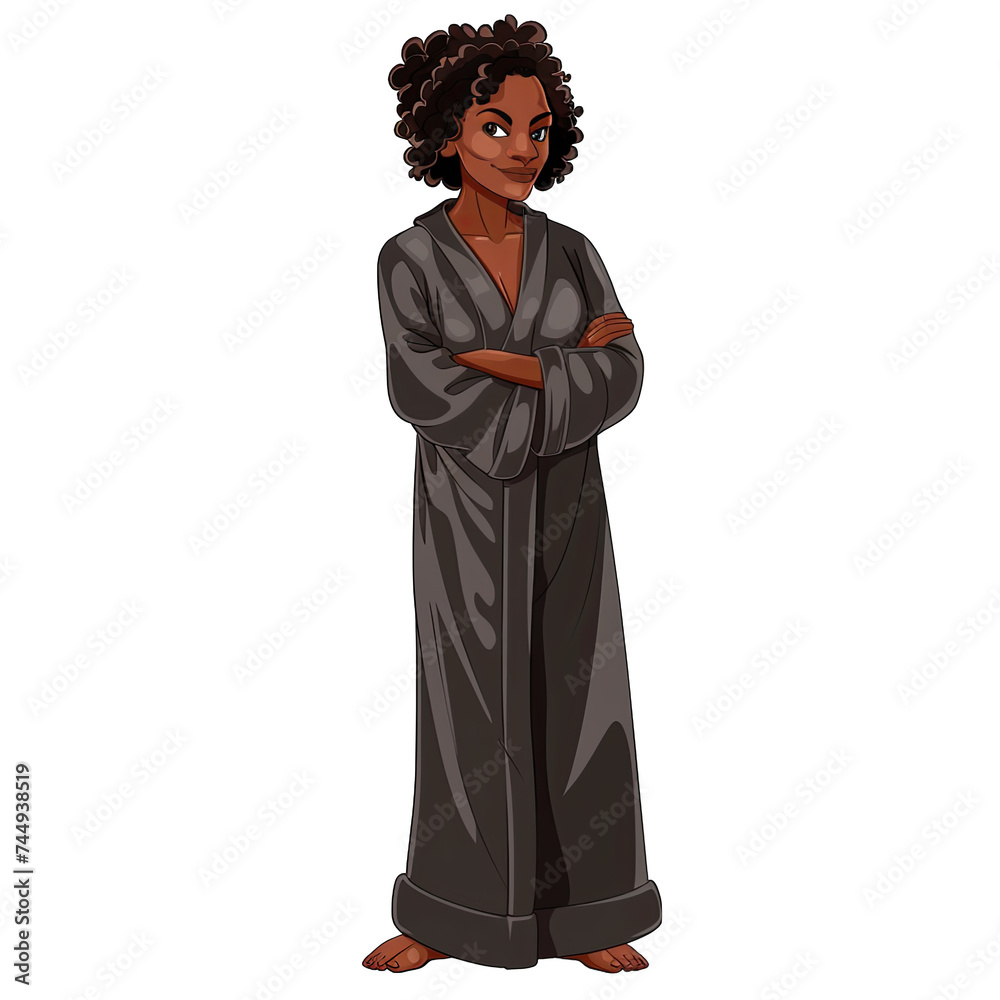 African American woman wearing a bath robe, isolated. Spa day
