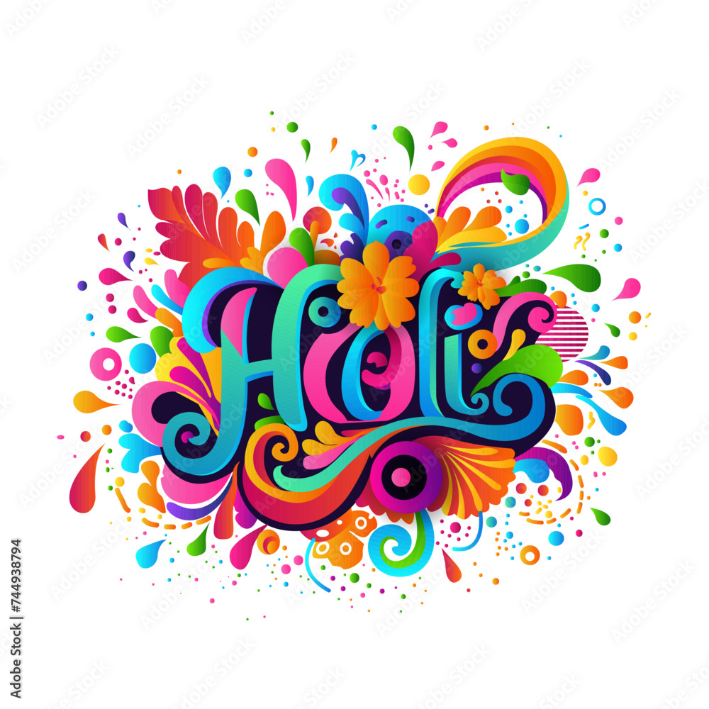 Creative Vector Typography Illustration of Colorful and Happy Holi Festival of Colors