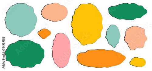Set of doodle frame textbox and background in hand drawn style. Wave scalloped edge frame. Trendy graphic template. Flat vector illustration on isolated backdrop.