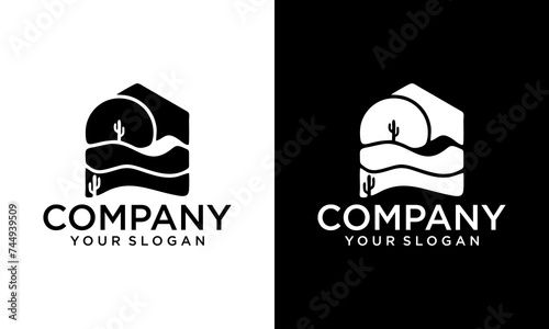 Creative House Cactus logo design Template. Home Cactus logo vector illustration.